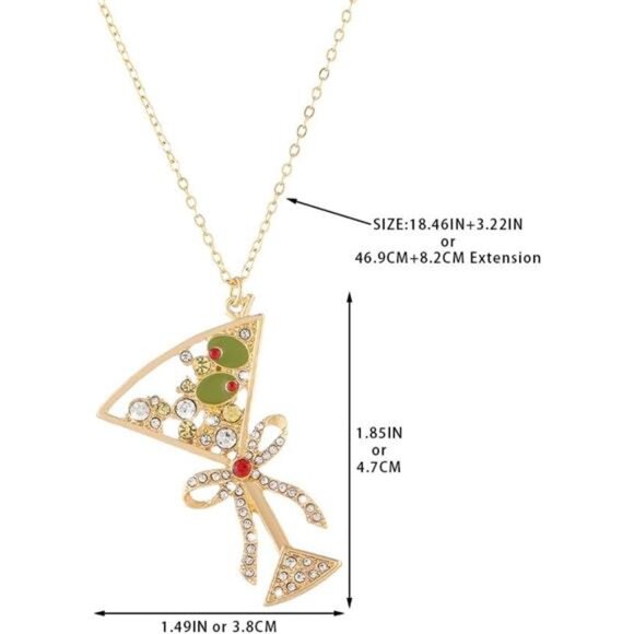 Green Olive Martini Pendant Necklace – Martini Cocktail Jewelry Gift for Women - Picture 5 of 5